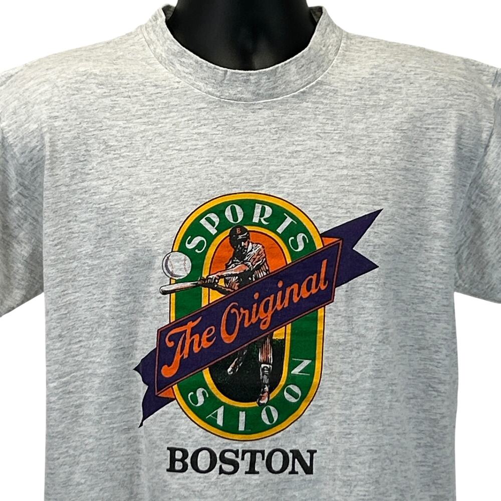 Original Sports Saloon Boston T Shirt Mens L Large Gray Vintage 90s Baseball USA